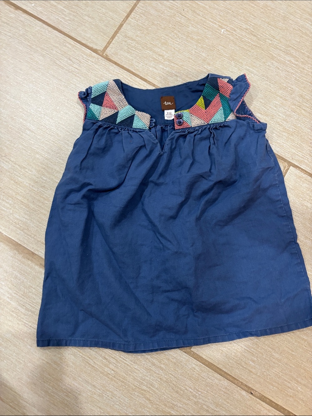 Tea Collection Navy Blue Girls' Tank Top with Colorful Geometric Trim